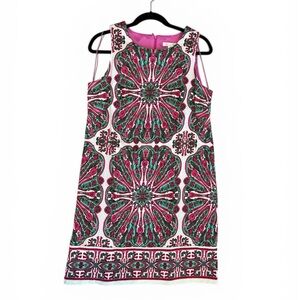 London Times women's size 14 Dress Sleeveless Pink & Green Printed Shift Dress